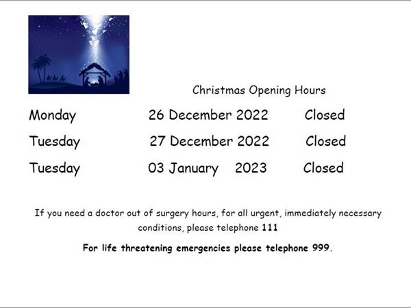 Xmas Opening Times 2022/23